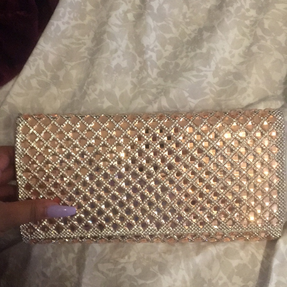 Rose gold and silver rhinestone purse